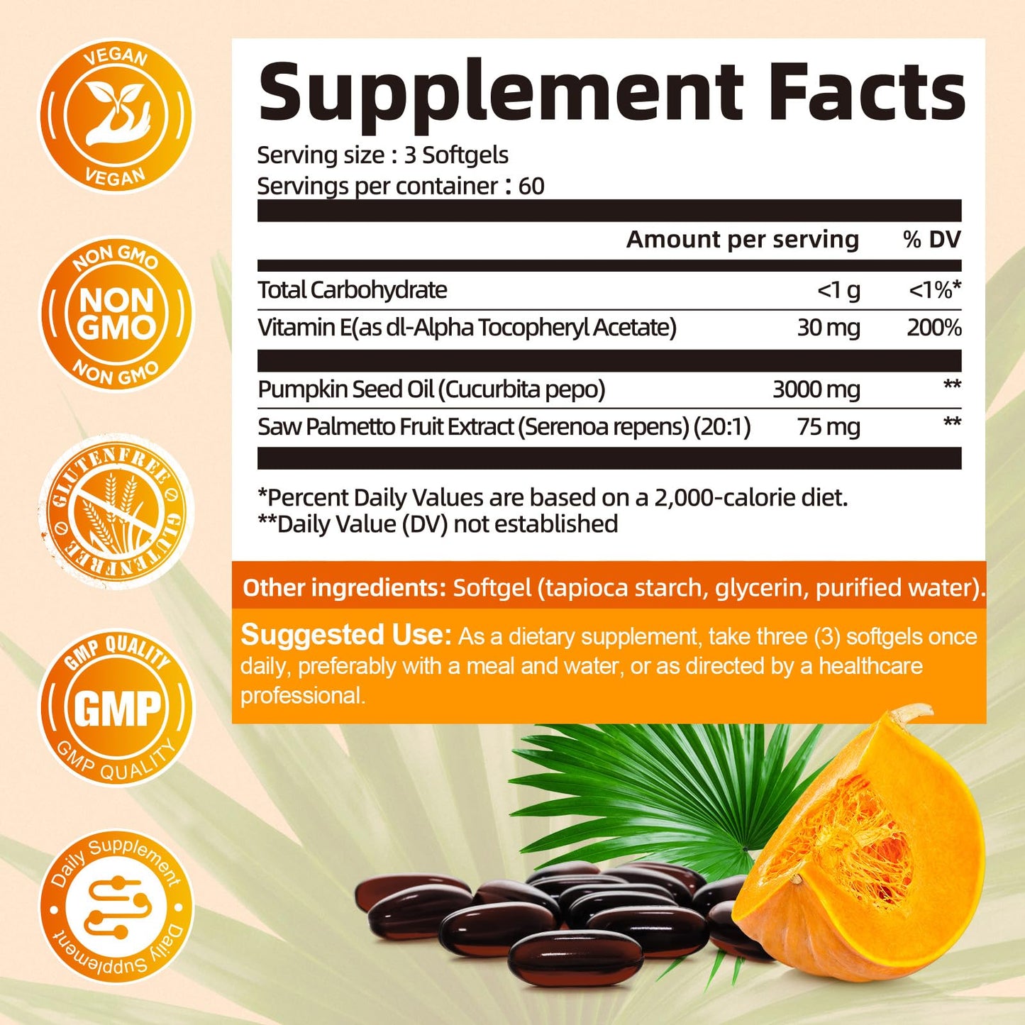 Femmetra Pumpkin Seed Oil with Saw Palmetto Capsules – 180 Softgels | Hair, Prostate & Urinary Health | Vegan & Non-GMO