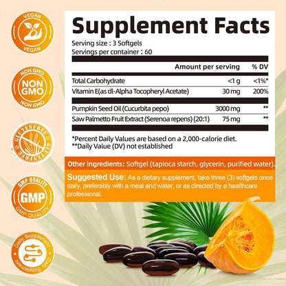Femmetra Pumpkin Seed Oil with Saw Palmetto Capsules – 180 Softgels | Hair, Prostate & Urinary Health | Vegan & Non-GMO
