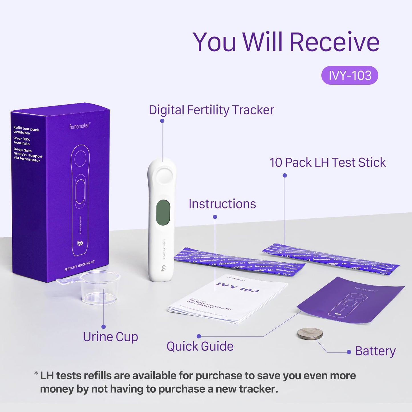 Femometer IVY103 Digital Ovulation Test Kit with App Sync – 10 LH Tests