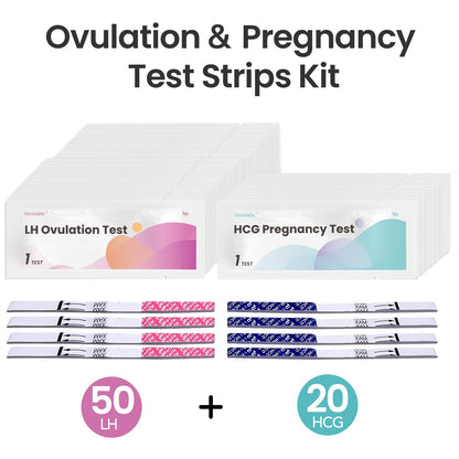 Femometer Home LH & HCG Test Strip Kit – 50 Ovulation, 20 Pregnancy Strips, 99% Accurate
