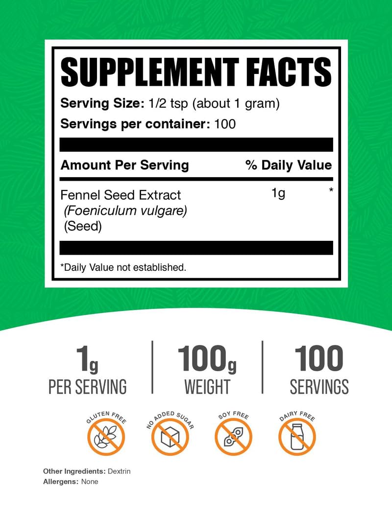 Fennel Seed Extract Powder – Vegan & Gluten Free, 100g | BulkSupplements
