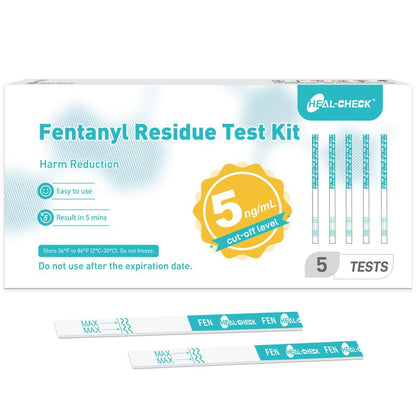Fentanyl Test Strips 5 Pack | HEAL-CHECK 5 ng/mL High-Accuracy Kit