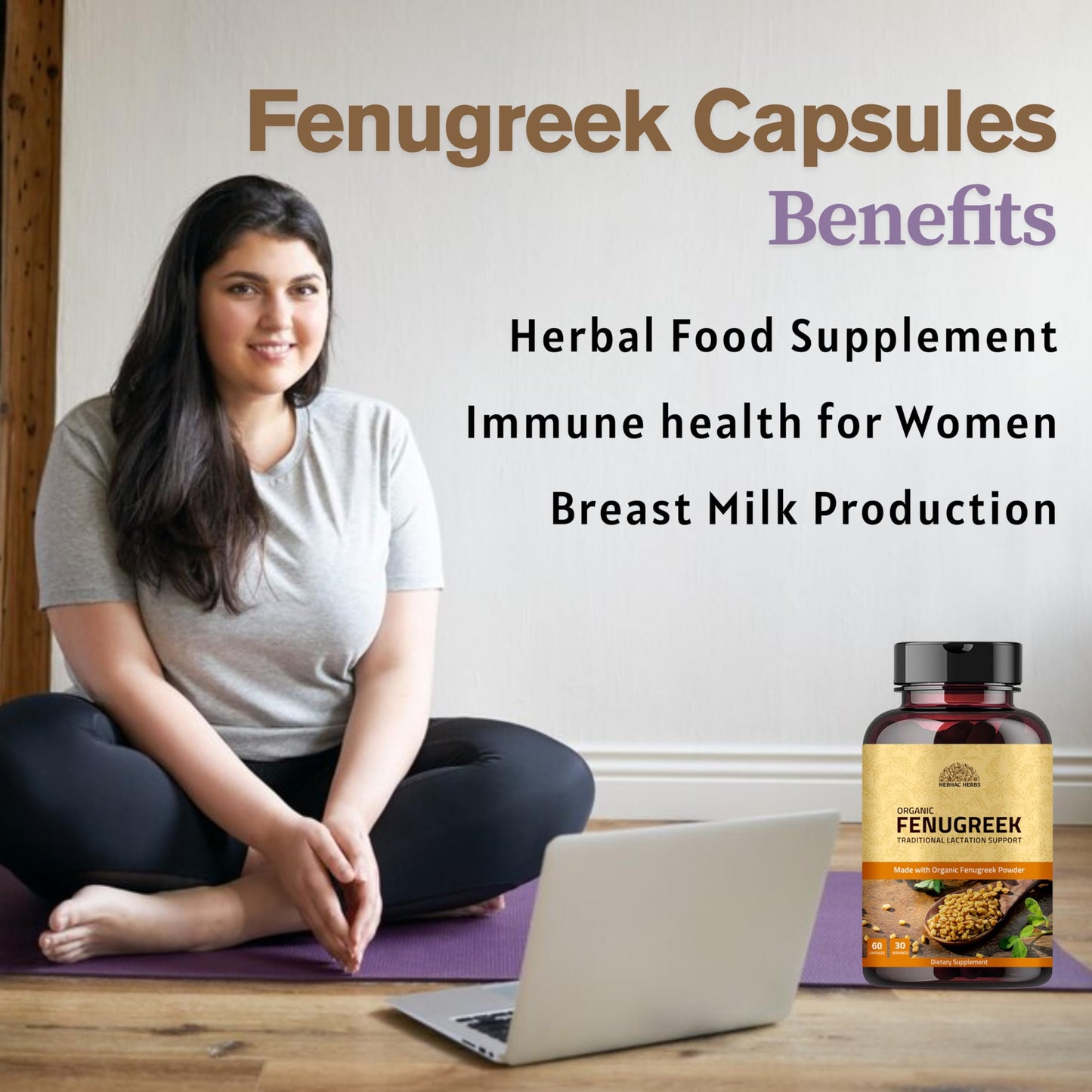 Hebhac Herbs Fenugreek Capsules for Women - 60 Capsules | 1000mg Lactation & Breastfeeding Support