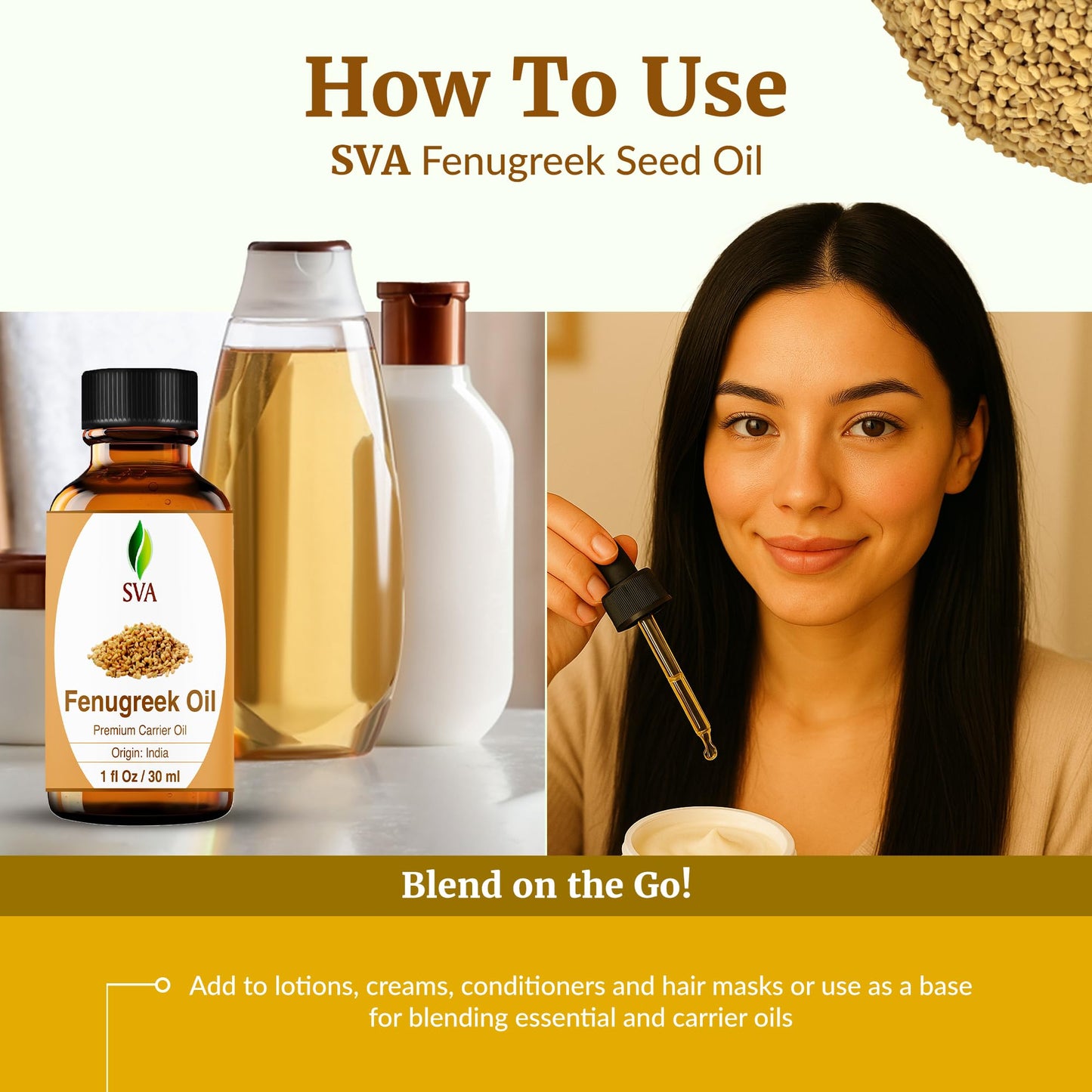 SVA Fenugreek Seed Oil 1 Fl Oz | 100% Natural Cold-Pressed Carrier Oil