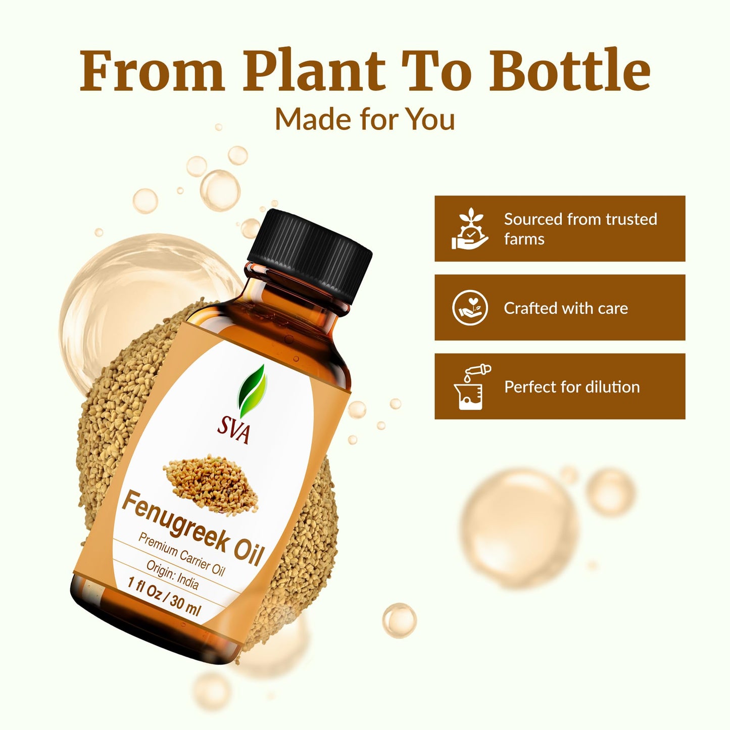 SVA Fenugreek Seed Oil 1 Fl Oz | 100% Natural Cold-Pressed Carrier Oil
