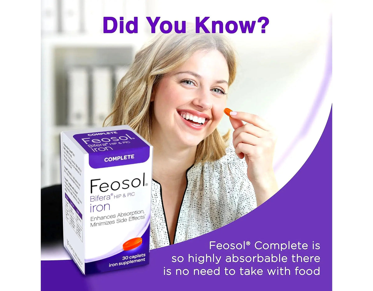 Feosol Complete Iron Supplement – Bifera HIP & PIC, 30 Caplets, Pack of 3 BritishVita | Premium UK Vitamins & Wellness Supplements