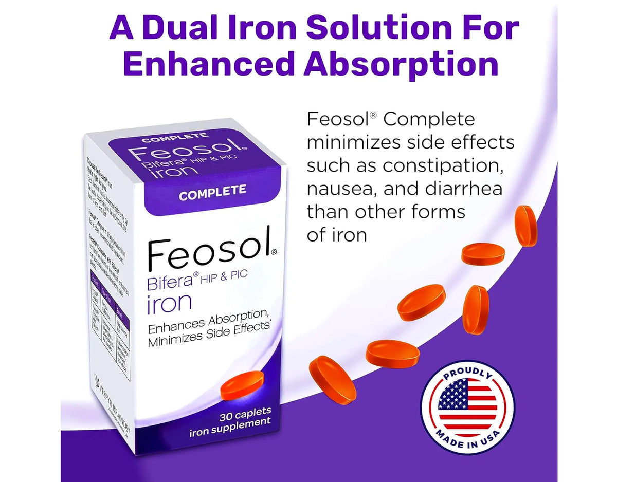 Feosol Complete Iron Supplement – Bifera HIP & PIC, 30 Caplets, Pack of 3 BritishVita | Premium UK Vitamins & Wellness Supplements