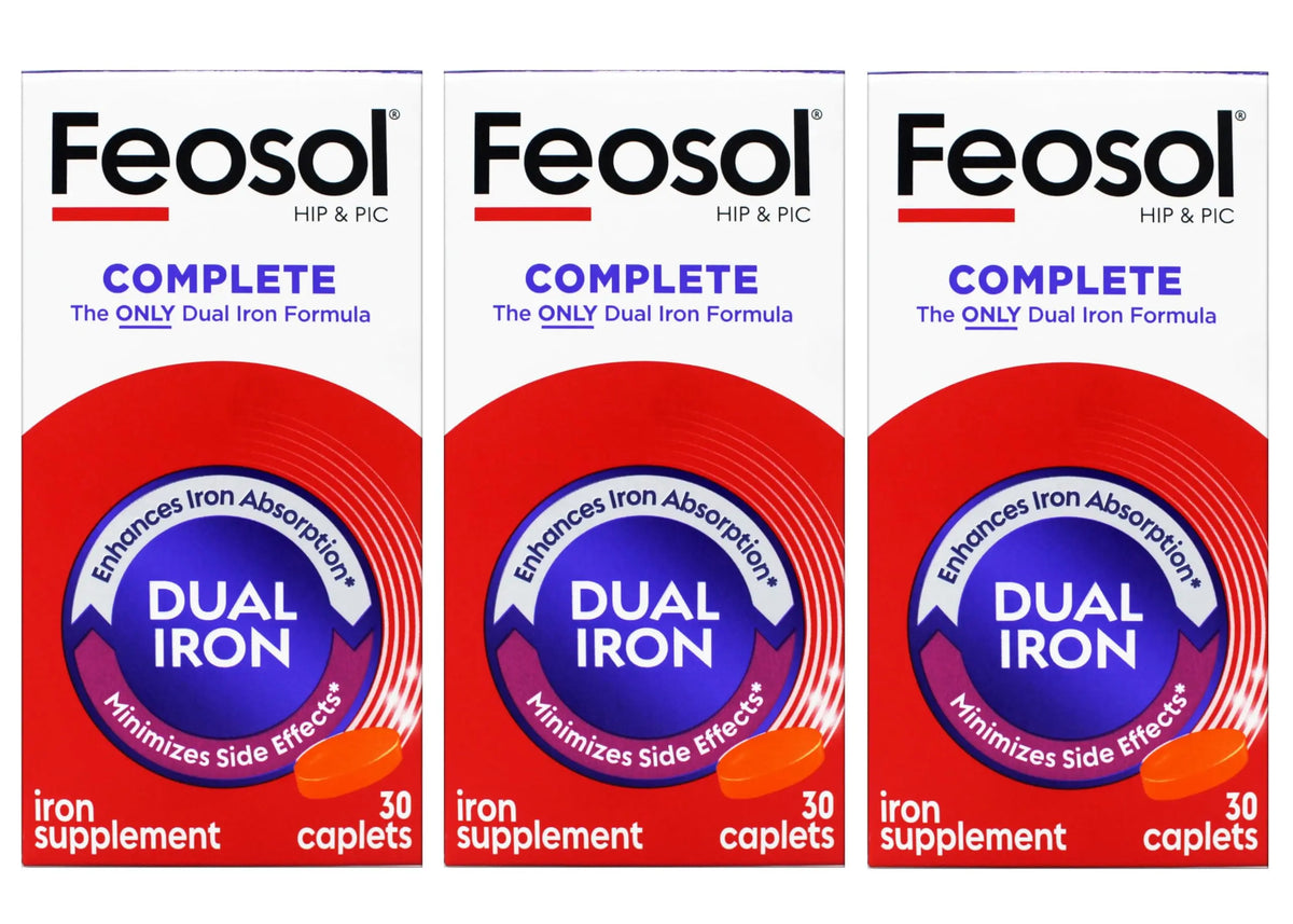 Feosol Complete Iron Supplement – Bifera HIP & PIC, 30 Caplets, Pack of 3 BritishVita | Premium UK Vitamins & Wellness Supplements