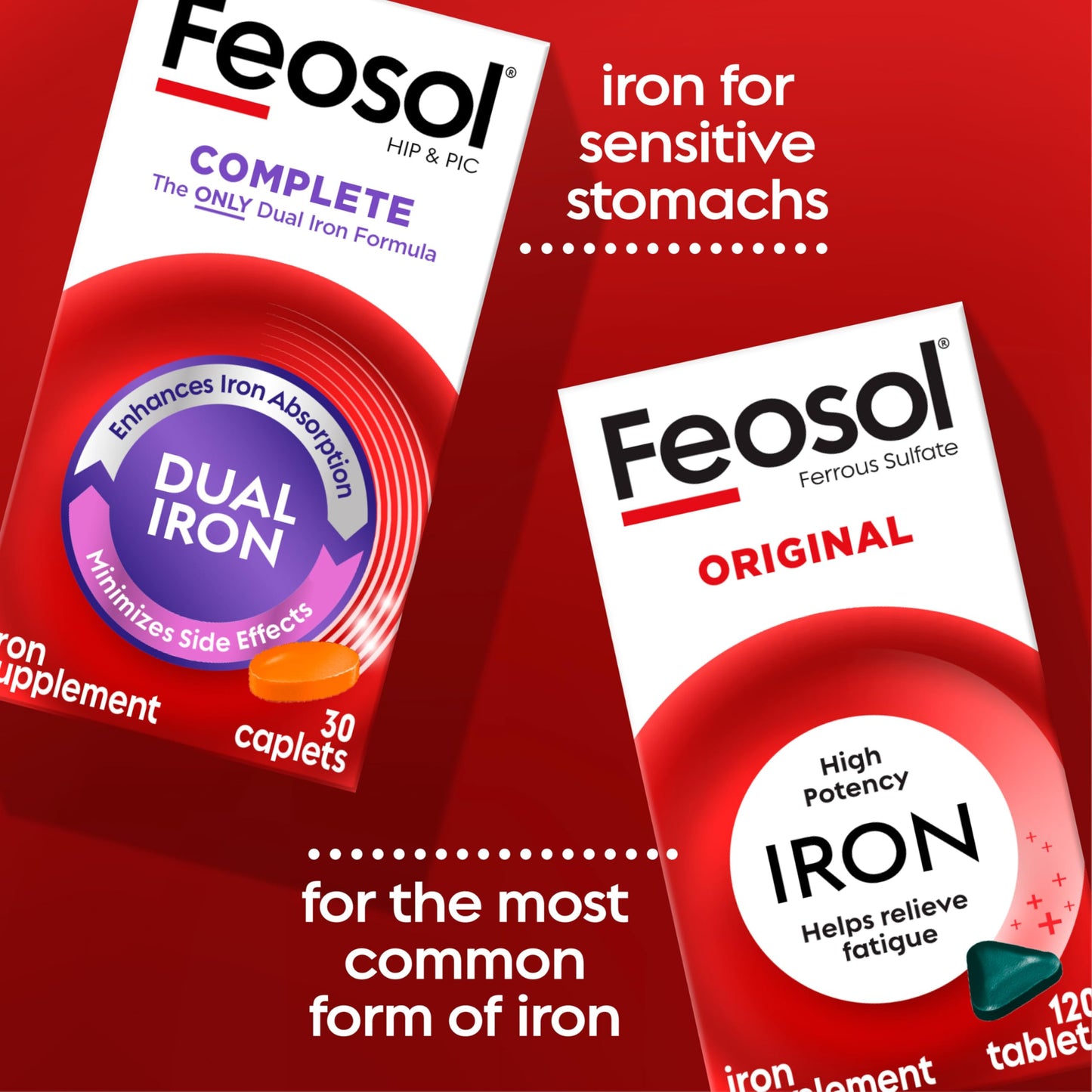 Feosol Complete Iron Supplement Caplets – Bifera Iron for High Absorption, 28 mg, Made in USA, 30 Count