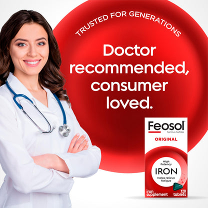 Feosol Original Iron Supplement Tablets 65 mg Elemental Iron | 120 ct Pack of 2