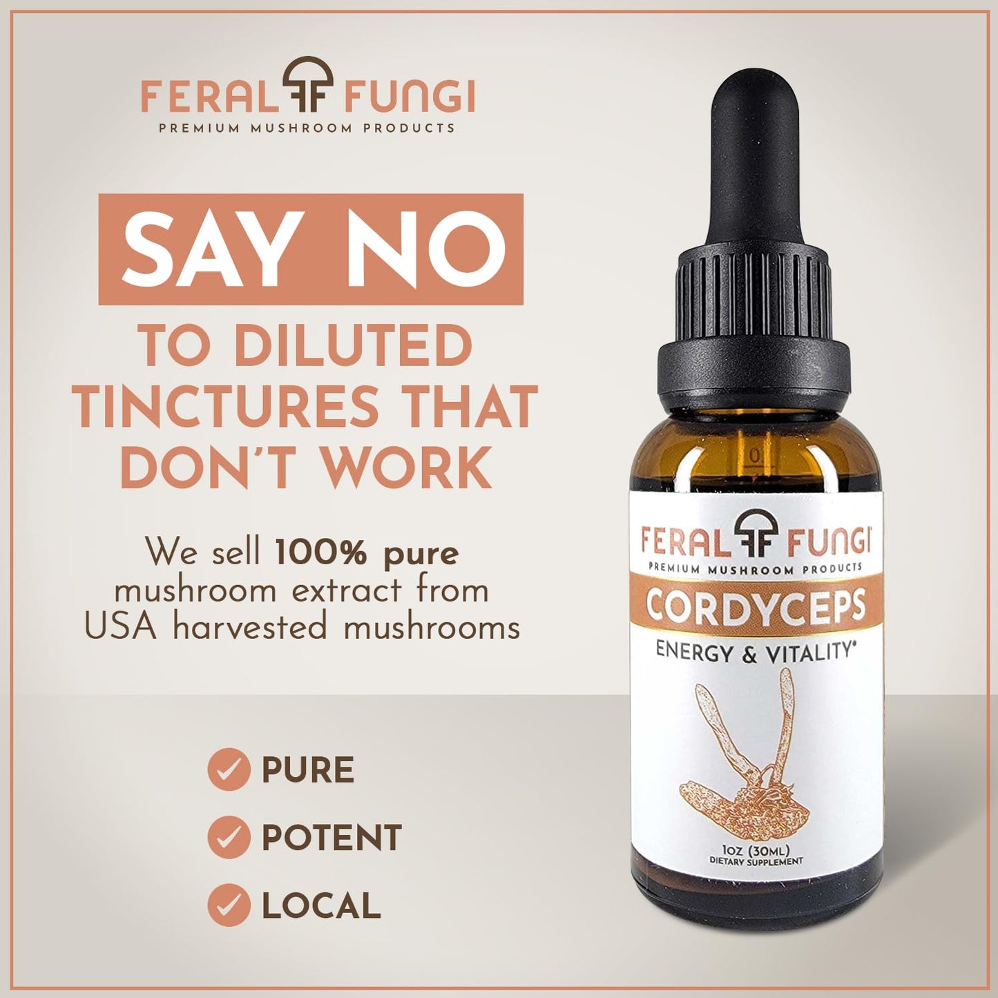 Feral Fungi Cordyceps Tincture – 100% Pure Mushroom Extract (USA Grown) 1 oz