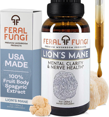 Feral Fungi Lion's Mane Tincture - 1 oz | 100% Pure USA-Grown Mushroom Extract