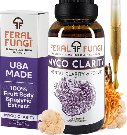 Feral Fungi Myco-Clarity Tincture - 100% Pure Mushroom Extract | USA-Grown 1 oz