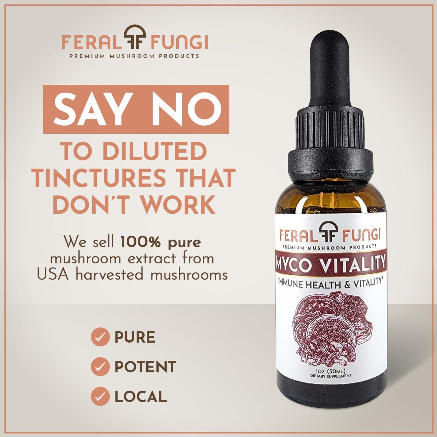 Feral Fungi Myco-Vitality Tincture – 100% Pure USA Mushroom Extract 1 oz