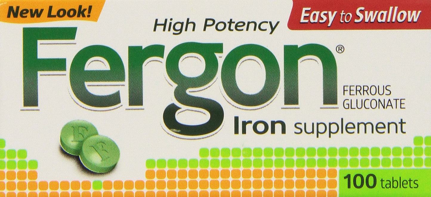 Fergon Iron Supplement – Iron Tablets, 100 Count (Pack of 3)