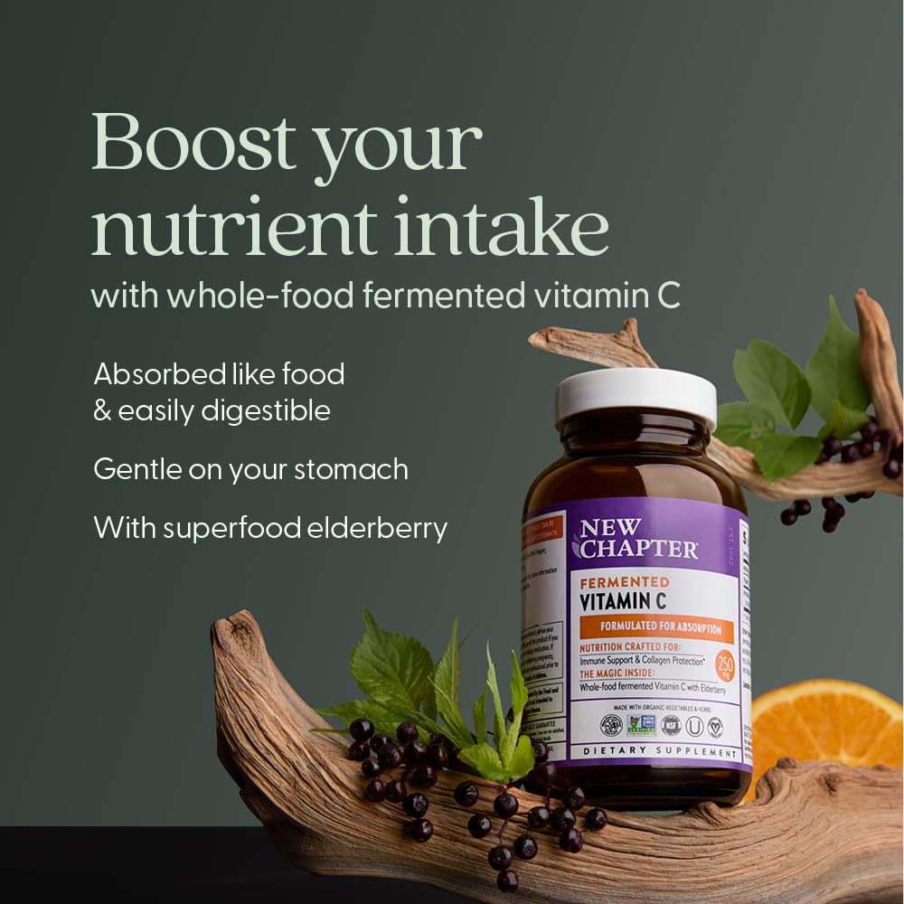 New Chapter Fermented Vitamin C + Elderberry – ONE Daily Immune Support, Collagen Protection, 60 Count