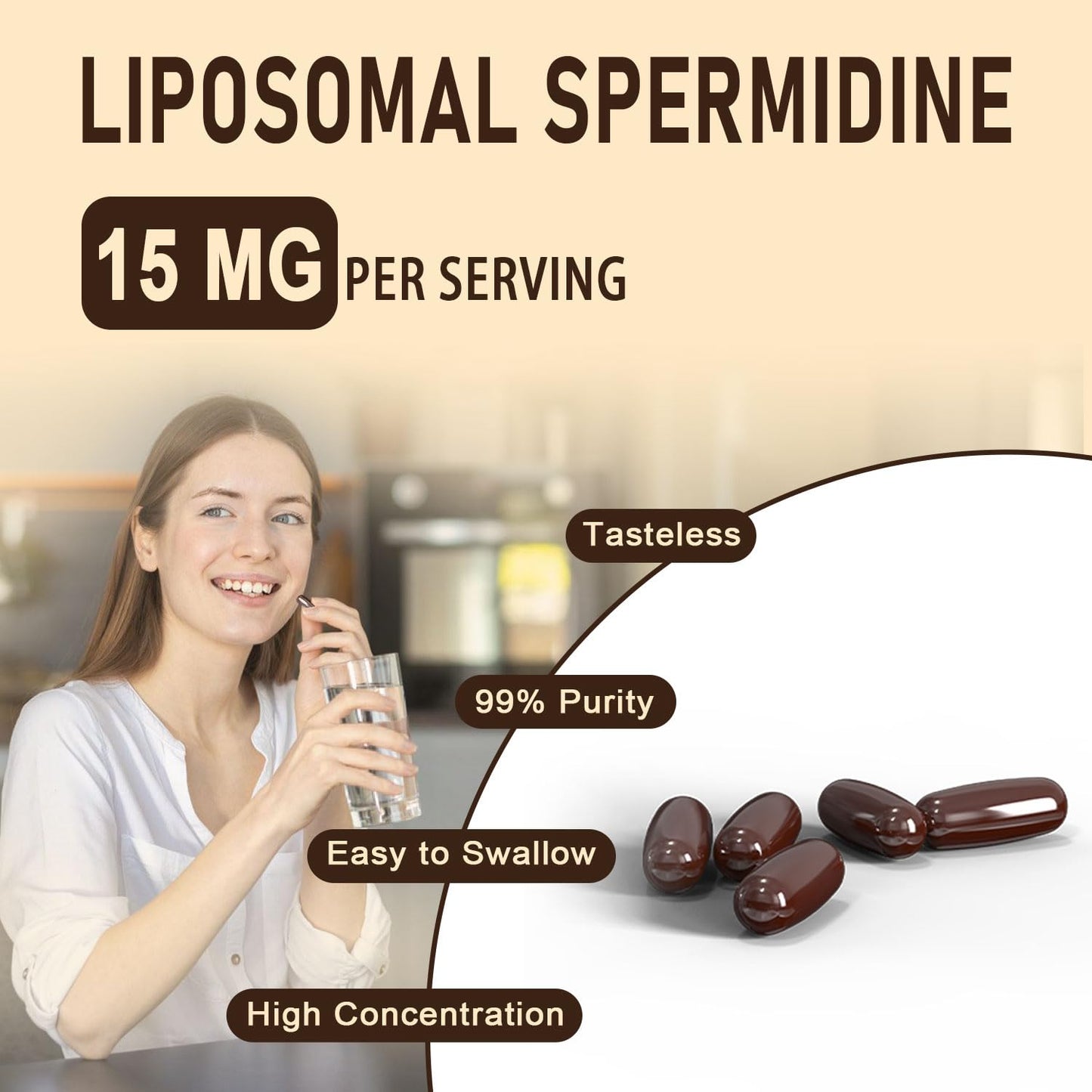 Spermidine Supplement 15 MG - 99% Purity, High Absorption, 1500 MG Fermented Wheat Germ Extract with Zinc & Thiamin, Spermidine for Men & Women - Cellular Renewal, Aging Defense, Energy, 120 Softgels