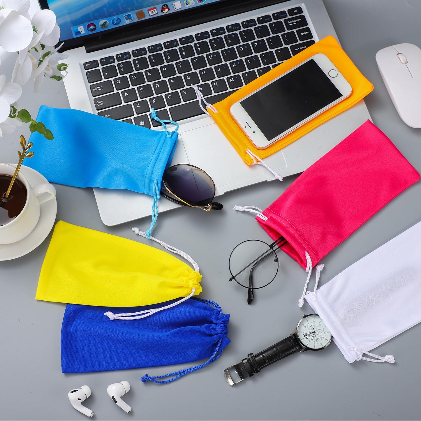 Ferraycle 100 Pcs Microfiber Pouch Cases with Cleaning Cloths – 6 Colors