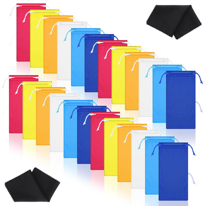 Ferraycle 100 Pcs Microfiber Pouch Cases with Cleaning Cloths – 6 Colors