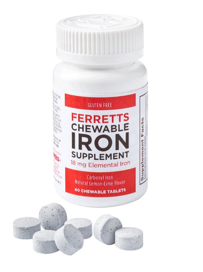Ferretts Chewable Iron 18mg (Carbonyl Iron) – 60-Count Lemon-Lime Iron Chewables