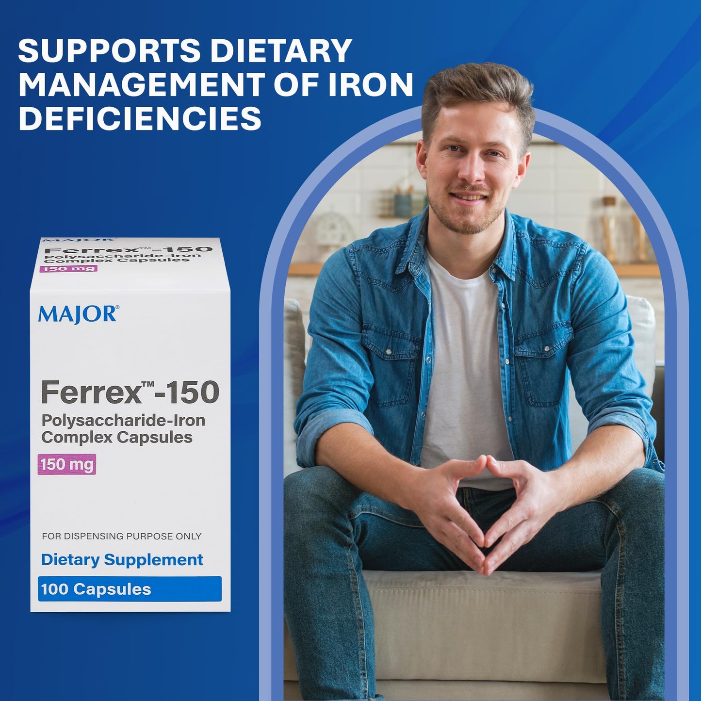 MAJOR Ferrex-150 Polysaccharide-Iron Capsules – 150mg Iron, 100 Capsules