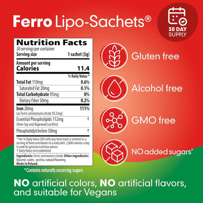Ferro Lipo-Sachets Liposomal Iron Gel Packets | Liquid Iron Supplement