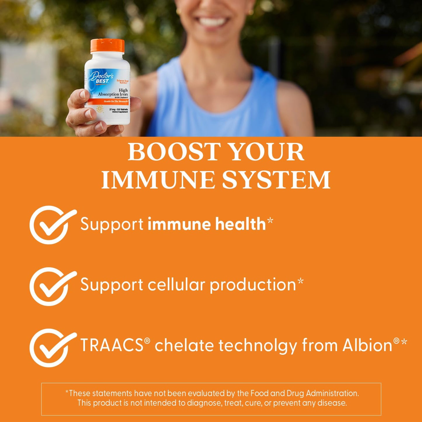 Doctor's Best High Absorption Iron (Ferrochel) 27 mg – Gentle on Stomach | Immune & Blood Health
