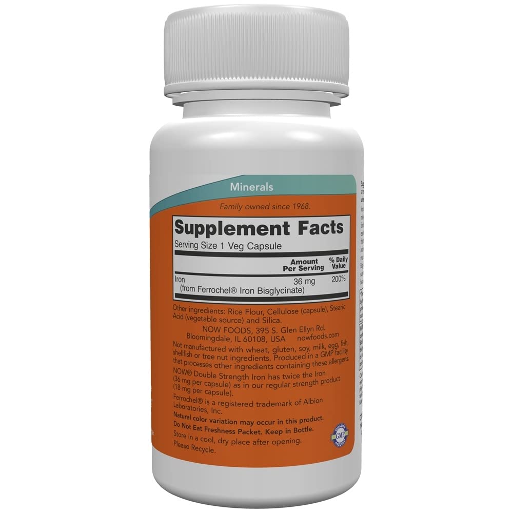 NOW Iron 36 mg Double Strength – Ferrochel Iron Bisglycinate, 90 Veg Capsules
