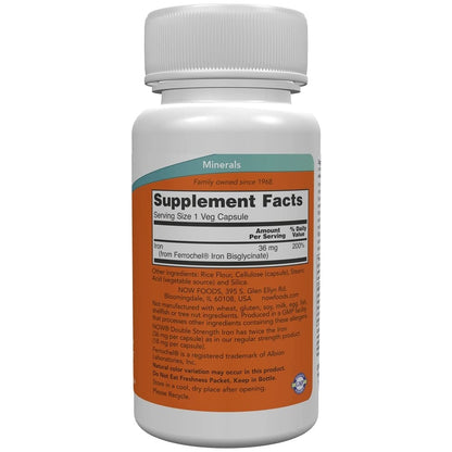 NOW Iron 36 mg Double Strength – Ferrochel Iron Bisglycinate, 90 Veg Capsules