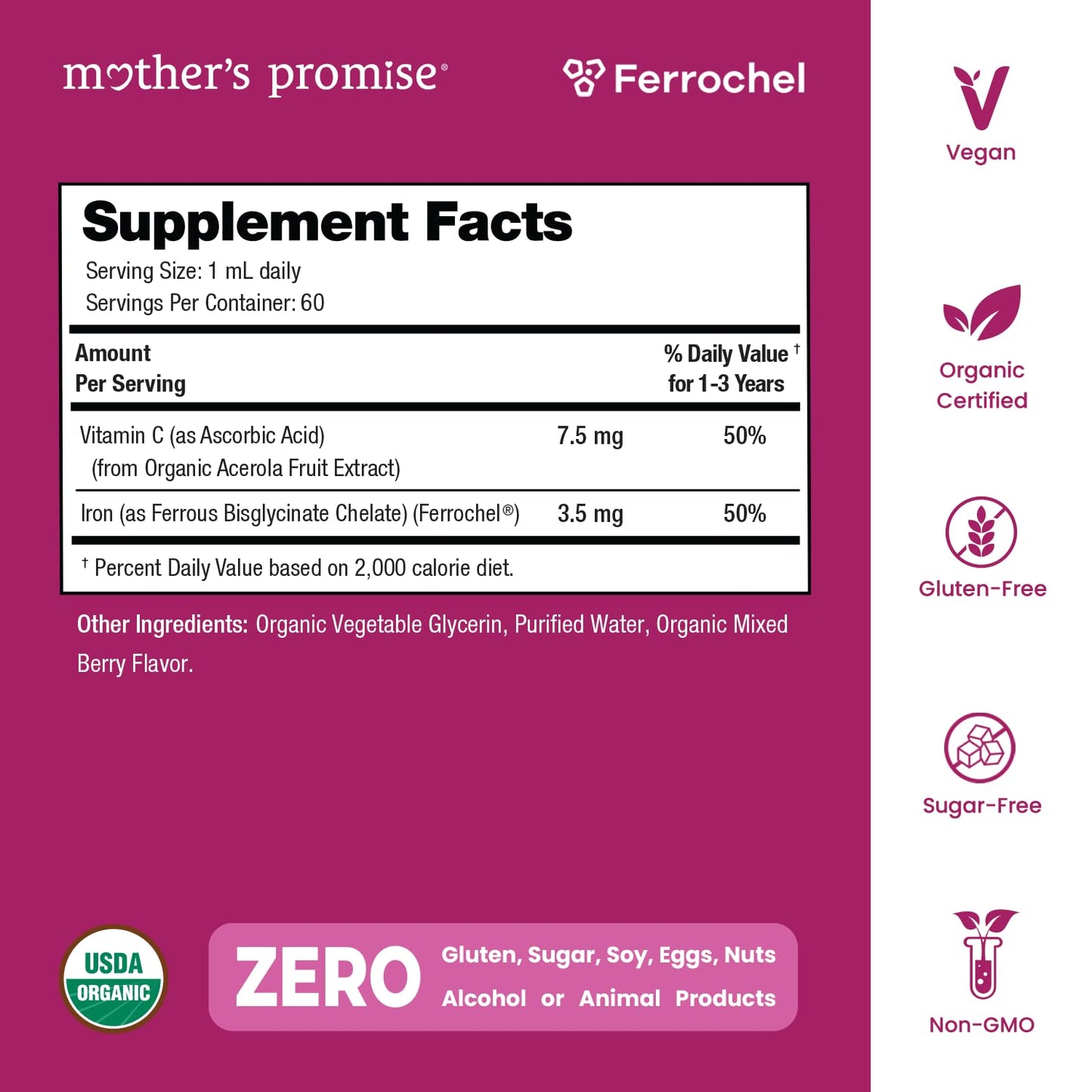 Organic Iron Drops for Kids – Sugar-Free Berry Ferrochel® with Vitamin C