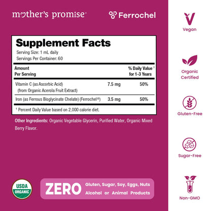 Organic Iron Drops for Kids – Sugar-Free Berry Ferrochel® with Vitamin C