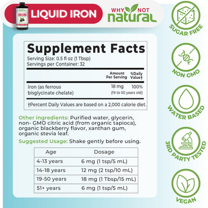 Liquid Iron Supplement – Ferrous Bisglycinate, Vegan, Blackberry 16 oz