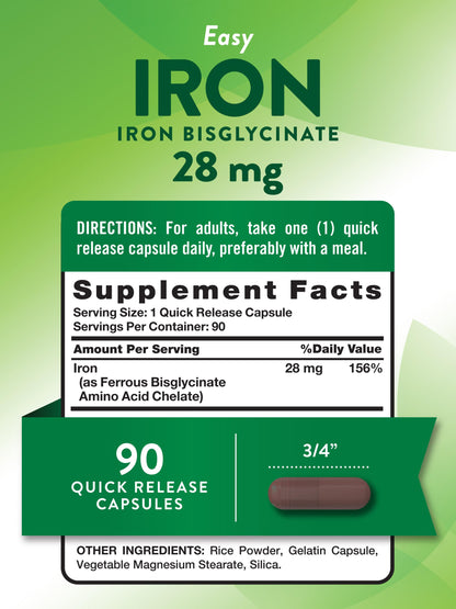 Nature's Truth Iron Supplement for Women & Men | 28 mg Iron Bisglycinate | 90 Capsules Pack of 2 | Non-GMO, Gluten Free