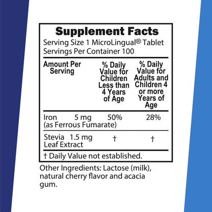 Superior Source Children's Iron 5 mg – Ferrous Fumarate Iron Supplement for Kids | 100 Instant Dissolve Tablets