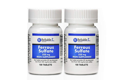 Ferrous Sulfate 325mg Iron Supplement (2-Pack) – 100 Tablets per Bottle | Iron Pills