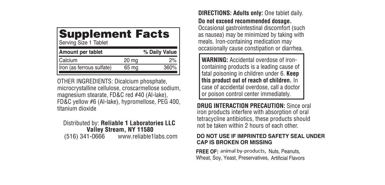 Ferrous Sulfate 325mg Iron Supplement | Reliable 1 — 100 Tablets