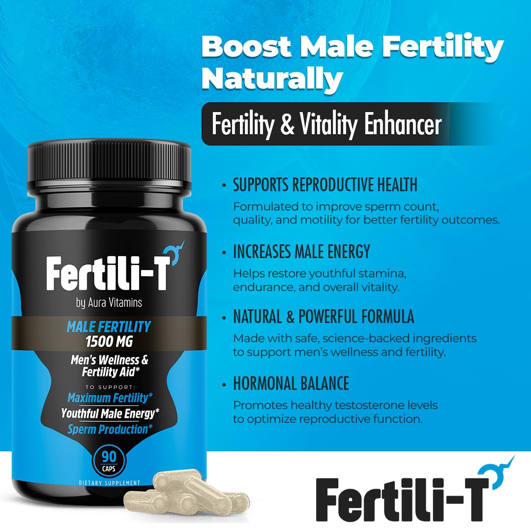 Fertili-T by Aura Vitamins – Male Fertility Support, 1500 mg, 90 Capsules