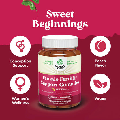 Fertility Gummies for Women Trying to Conceive - Yummy Gummy Juicy Peach (30 Servings) | Vegan, Non-GMO & Gluten Free