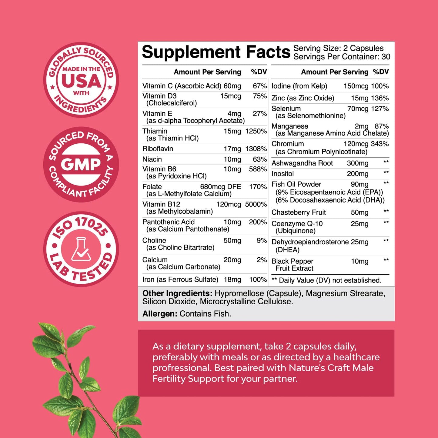 Fertility Supplement for Women with Prenatal Vitamins, CoQ10, Choline & Inositol