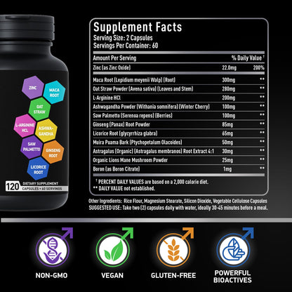 Fertility Supplements for Men - Zinc, Maca, L-Arginine & Ashwagandha | 120 Pills