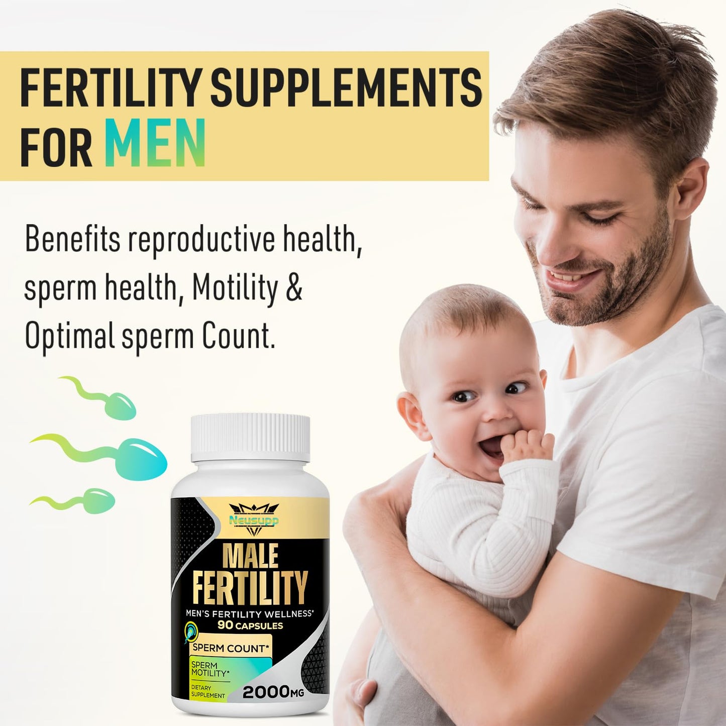 Fertility Supplements for Men – 2000mg Prenatal Vitamins for Sperm Count, Motility & Strength | CoQ10, Maca, Zinc, NAC, Folate – 90 Capsules