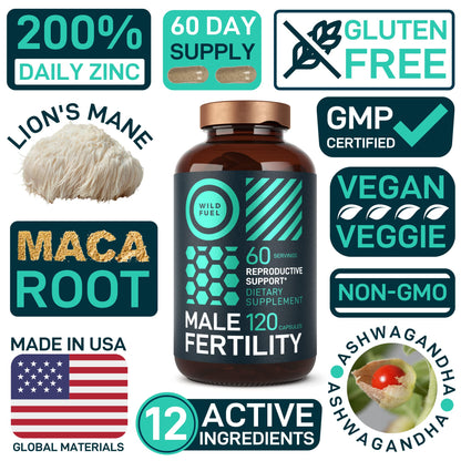 Fertility Supplements for Men – Prenatal Vitamin with Maca, Ashwagandha & Zinc | 120 Caps