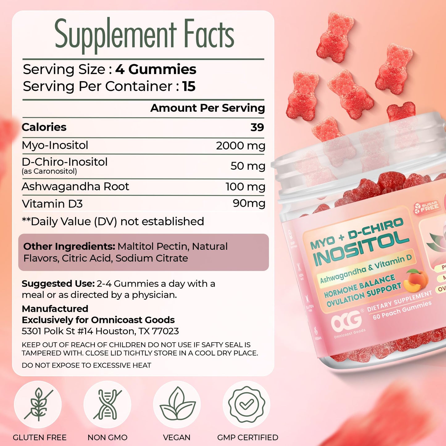 Myo-Inositol & D-Chiro Inositol Gummies with Ashwagandha - PCOS Support (40:1) 120 Gummies