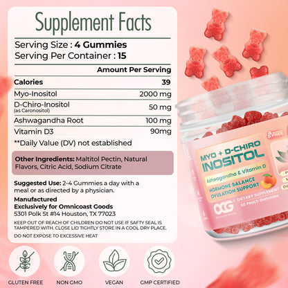 Myo-Inositol & D-Chiro Inositol Gummies with Ashwagandha - PCOS Support (40:1) 120 Gummies