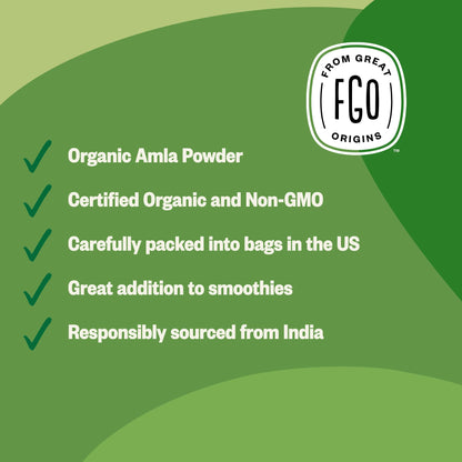 FGO Organic Amla Powder (Amalaki), 100% Raw from India, 16oz (Pack of 1)