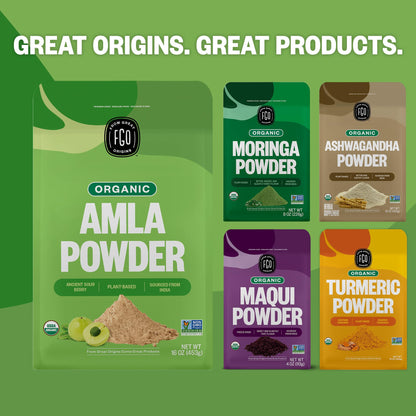 FGO Organic Amla Powder (Amalaki), 100% Raw from India, 16oz (Pack of 1)