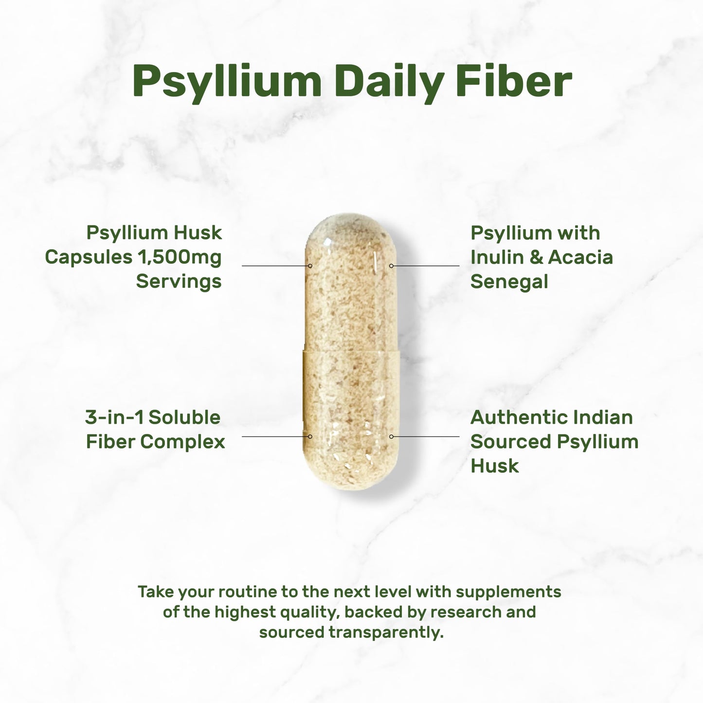 Psyllium Husk 1500mg Per Serving – 300 Capsules | 3-in-1 Fiber with Inulin & Acacia – Plant-Based, Non-GMO