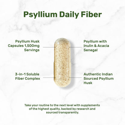 Psyllium Husk 1500mg Per Serving – 300 Capsules | 3-in-1 Fiber with Inulin & Acacia – Plant-Based, Non-GMO
