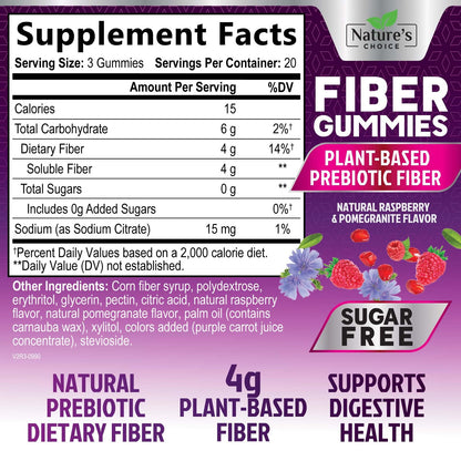 Fiber Gummies 4g - Sugar Free Prebiotic Fiber Gummies for Adults | 60 Gummies