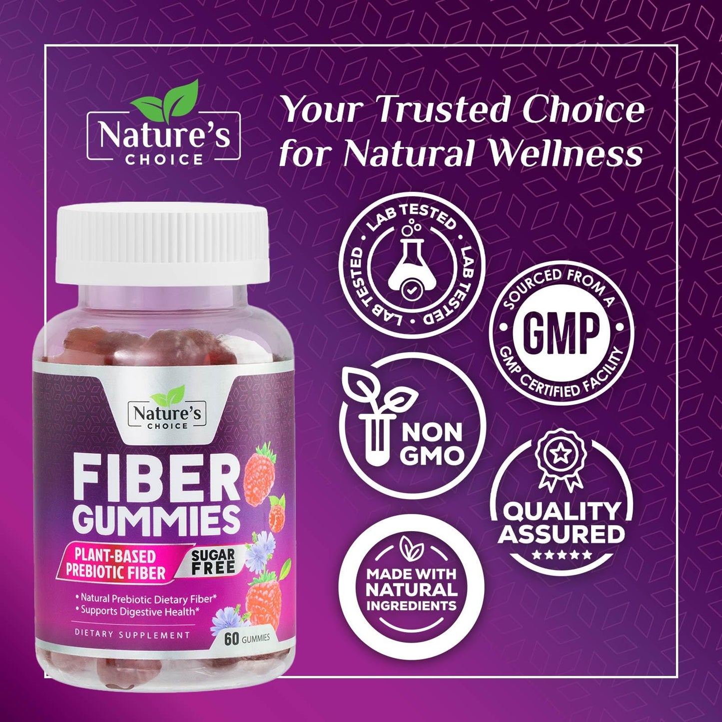 Fiber Gummies 4g - Sugar Free Prebiotic Fiber Gummies for Adults | 60 Gummies